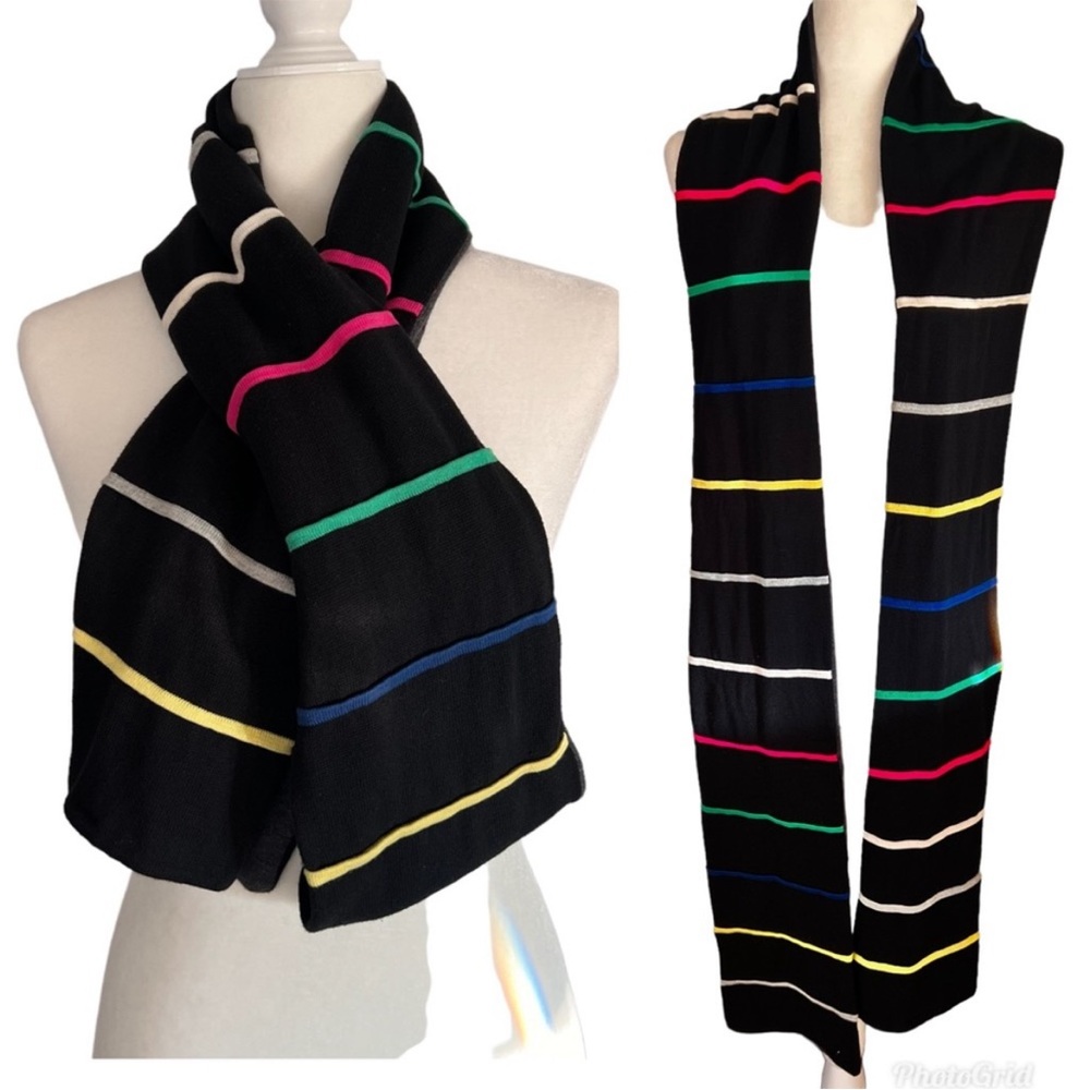GAP Long Cotton Black and Rainbow Striped Scarf